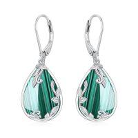 wholesale Filigree Gemstone Earrings 925 Sterling Silver Teardrop Dangle Drop Earrings Fine Jewelry Birthday Christmas Gifts For Women -color_name:Malachite