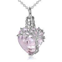 wholesale TOUPOP Heart Tree Of Life Urn Necklace For Ashes 925 Sterling Silver Cremation Jewelry Crystal With Funnel Filler Memorial Mothers Day Gifts For Women Mom Sister Friend -color_name:Pink