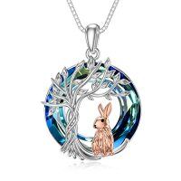 wholesale TOUPOP Tree Of Life Animal Necklace 925 Sterling Silver Crystal/abalone Shell Animal Pendant Jewelry Birthday Mothers Day Gifts For Women Mom Wife Her -style_name:1-Crystal-Rabbit