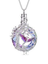 wholesale TOUPOP Phoenix Urn Necklace Cremation Jewelry For Ashes 925 Sterling Silver Crystal Phoenix Pendant With Funnel Filler Memorial Jewelry Gifts For Women -color_name:Purple Phoenix
