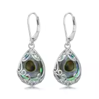 TOUPOP Sterling Silver Celtic Filigree Teardrop Leverback Earrings-color_name:Abalone