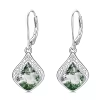 TOUPOP Sterling Silver Gemstone Filigree Teardrop Leverback Earrings-color_name:B-Moss Agate