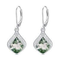 wholesale Filigree Teardrop Earrings 925 Sterling Silver Gemstone Leverback Earrings Jewelry Birthday Christmas Gifts For Women -color_name:B-Moss Agate