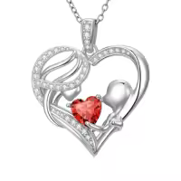 TOUPOP 14K Gold & Zircon Heart Necklace, Mother's Birthstone Jewelry Gift-color_name:07-July-Ruby