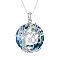 TOUPOP Sterling Silver Crystal Tree Of Life Necklace Gift For Women-style_name:100th-Blue Crystal