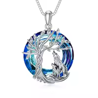 TOUPOP Sterling Silver Blue Crystal Animal Pendant Necklace Gift-style_name:Wolf
