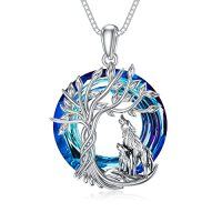wholesale TOUPOP Tree Of Life 2 Animal Necklace For Women 925 Sterling Silver Cat/koala/sloth/cardinal/highland Cow Pendant Jewelry Blue Crystal Birthday Christmas Gifts For Women Mom Daughter Sister -style_name:Wolf