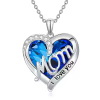TOUPOP Sterling Silver Crystal Heart Necklace I Love You Mom Jewelry Gifts-color_name:09-September - Blue