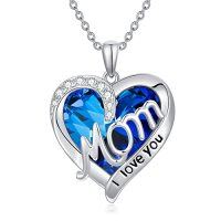wholesale TOUPOP Gifts For Mom Sterling Silver Heart Crystal Necklace I Love You Mom Jewelry Anniversary Birthday Christmas Gifts For Women Mother Mama Grandma -color_name:09-September - Blue
