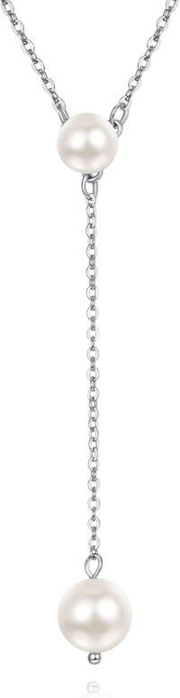 wholesale 925 Sterling Silver White Freshwater Pearl Y-Necklace for Women Elegant Trendy Long Chain -silver