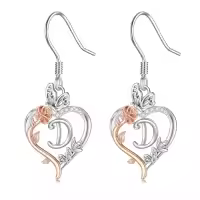TOUPOP 925 Sterling Silver Rose Heart Butterfly Earrings Jewelry Gifts-style_name:Initial D