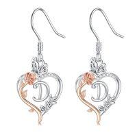 wholesale TOUPOP Rose Heart Initial Earrings 925 Sterling Silver Heart Butterfly Earrings Jewelry Anniversary Birthday Christmas Gifts For Women Her Girlfriend Wife -style_name:Initial D