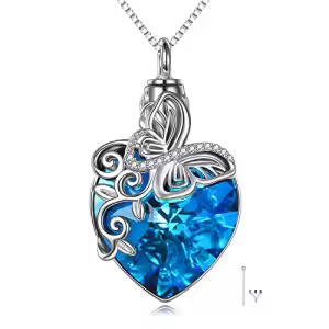 I-Butterfly Urn Necklace-Blue Heart Crystal