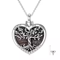 TOUPOP Sterling Silver Tree Of Life Urn Necklace For Ashes Memorial Keepsake-color_name:A-Heart Tree of Life-Wood