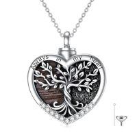wholesale TOUPOP Tree Of Life Urn Necklaces For Ashes 925 Sterling Silver Heart Cremation Jewelry Memorial Keepsake Jewelry With Funnel Filler For Women Men -color_name:A-Heart Tree of Life-Wood