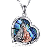 wholesale TOUPOP Fox And Wolf Necklace For Women Sterling Silver/abalone Shell/crystal Fox Jewelry Wolf Pendnat Animal Fox Wolf Gifts For Birthday Anniversary -style_name:2-Abalone Shell