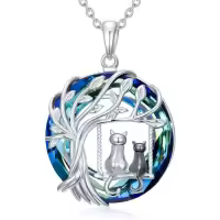 TOUPOP Sterling Silver Blue Crystal Celtic Mountain Moon Pendant Necklace-style_name:Tree of Life-2 Cats