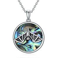 wholesale TOUPOP Abalone Shell Necklace Sterling Silver Abalone Shell Jewelry For Women Bat/cat/snail/ghost Pendant Necklace Hallowen -style_name:Style3 Bat