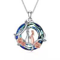 TOUPOP Sterling Silver Crystal Sister Rose Flower Sisters Necklace-color_name:B-2 Sister-Blue Crystal