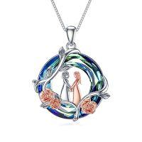 wholesale TOUPOP Sister Christmas Gifts From Sister Rose Flower Sisters Necklace Sterling Silver Crystal Jewelry Birthday Gifts For Women Best Friend Friendship -color_name:B-2 Sister-Blue Crystal