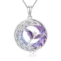 TOUPOP Sterling Silver Crystal Phoenix Necklace Pendant Jewelry-color_name:02-Purple Phoenix