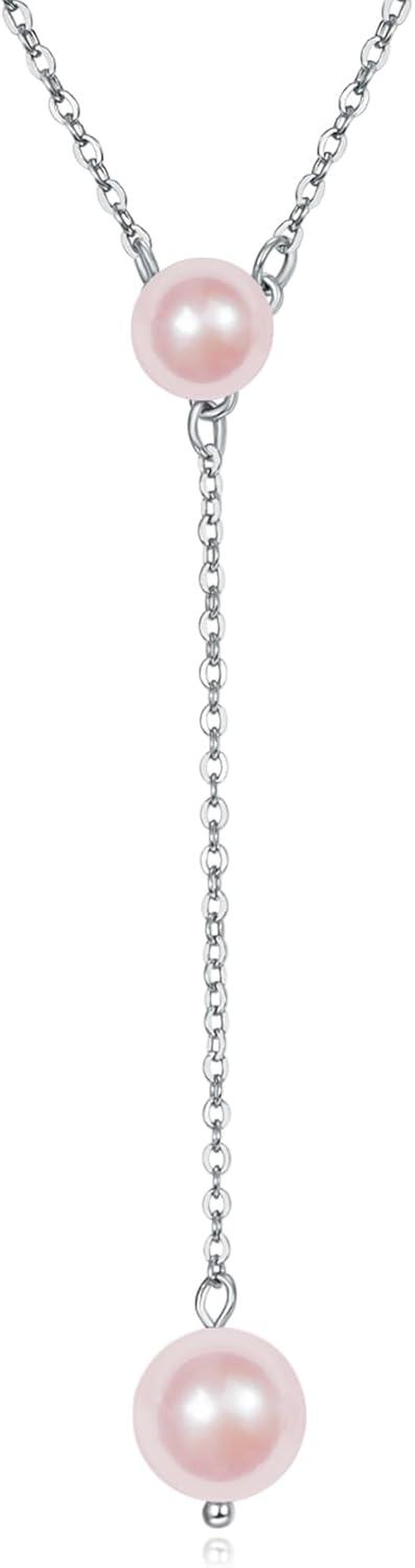  Sterling Silver Pearl Necklace for Women Dainty Trendy Long Pearl Jewelry Gift -0-1