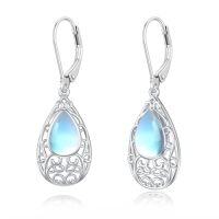 wholesale Filigree Earrings For Women 925 Sterling Silver Teardrop Gemstone Dangle Earrings Fine Jewelry Christmas Gifts For Women -style_name:Moonstone