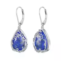TOUPOP Sterling Silver Gemstone Celtic Filigree Teardrop Dangle Earrings-color_name:Lapis Lazuli