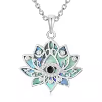 TOUPOP Sterling Silver Evil Eye Necklace Lotus Chakra Pendant Celtic Jewelry-style_name:Evil Eye Lotus