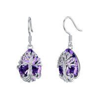 wholesale TOUPOP Tree Of Life Earrings 925 Sterling Silver Family Tree Dangle Drop Earrings Crystal Jewelry Birthday Christmas Gifts For Women Her -style_name:Teardrop-2-February-Amethyst