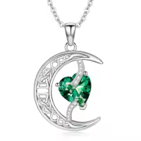 TOUPOP Sterling Silver Moon And Star Birthstone Necklace Celtic Jewelry Gifts-color_name:05-May-Emerald