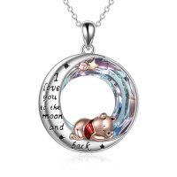 wholesale TOUPOP Bear Necklace Sterling Silver Moon Jewelry With I Love You To The Moon And Back Bear Gifts -style_name:Bear Necklace with Purple Circle Crystal