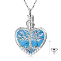 TOUPOP Sterling Silver Tree Of Life Heart Urn Necklace For Ashes Memorial Jewelry-style_name:Turquoise Tree of Life Urn