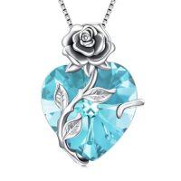 wholesale TOUPOP Christmas Gifts For Women Birthstone Necklace 925 Sterling Silver Rose Flower Heart Pendant Necklace Fine Jewelry Anniversary Birthday Gifts For Women Her Wife Girlfriend Mom -color_name:12-Dec - Created Topaz