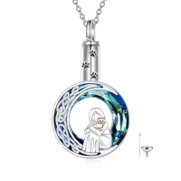 TOUPOP Sterling Silver & Stone Cat Moon Cremation Urn Necklace for Ashes-color_name:Cat-Moon