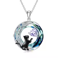 TOUPOP Sterling Silver & Birthstone Black Cat Celtic Moon Necklace-color_name:06-June-Alexandrite