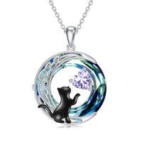 wholesale TOUPOP Cat Gifts For Cats Lovers 925 Sterling Silver Black Cat Necklace Celtic Moon Birthstone Jewelry For Women Christmas Birthday Gifts For Her -color_name:06-June-Alexandrite