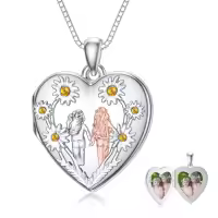 TOUPOP Sterling Silver Photo Locket Necklace, Christmas Gifts For Women-style_name:Sister and Sister