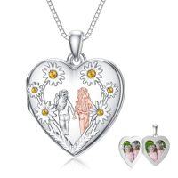 wholesale Heart Locket Necklace 925 Sterling Silver That Holds Pictures Photo Locket Jewelry Christmas Gifts For Women -style_name:Sister and Sister