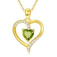 TOUPOP 14K Gold Birthstone Heart Pendant Necklace For Women-color_name:08-August-Peridot