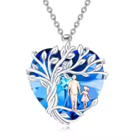 TOUPOP Sterling Silver Crystal Necklace For Daughter Gift From Dad-style_name:D-To My Daughter Necklace-Blue Heart Crystal-Tree of Life