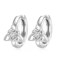 TOUPOP 925 Sterling Silver Celtic Knot Triangle Huggie Hoop Earrings Irish Gifts-style_name:Celtic Knot Trinity Earrings