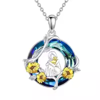 TOUPOP Sterling Silver Crystal Cat Necklace Women's Jewelry Gift-style_name:Cat Lover Necklace-Blue Crystal-Sunflower