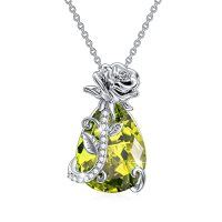 wholesale Birthstone Necklace 925 Sterling Silver Rose Birthstone Pendant Crystal Necklace Birthstone Jewelry, Gifts For Women Mom Wife Birthday Anniversary Christmas, 18+2 Inch -color_name:08-Aug