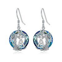 wholesale TOUPOP Tree Of Life Initial Earrings 925 Sterling Silver A-z Letter Drop Dangle Earrings Blue Circle Crystal Jewelry Birthday Christmas Gifts For Women Her Girlfriend Mom -style_name:A Initial