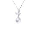 wholesale 14k Gold And Lab Diamond Pearl Pendant Necklace With Leaf Design-0-0