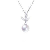 wholesale 14k Gold And Lab Diamond Pearl Pendant Necklace With Leaf Design-White Gold