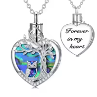 TOUPOP Sterling Silver Abalone Shell Tree Of Life Urn Necklace-style_name:Owl