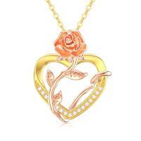 TOUPOP 14K Gold & Stone Flower Heart Pendant Necklace for Women-style_name:Rose Flower Heart Necklace-F