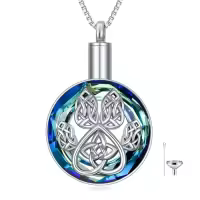 TOUPOP Sterling Silver Crystal Tree Of Life Paw Print Cremation Pendant Necklace-style_name:Paw Print